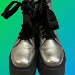 Dr. Martens Jadon Max Silver ribbon Lace-Up Platform Boots